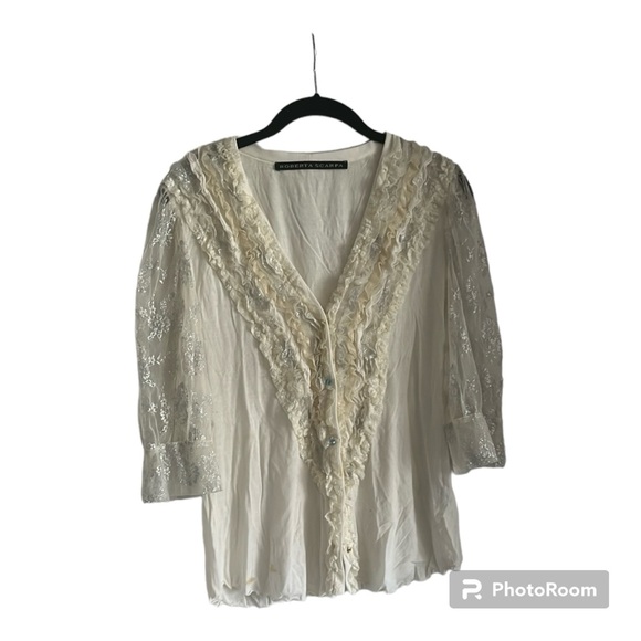 Robert Scarpa button down lace blouse - Picture 1 of 7